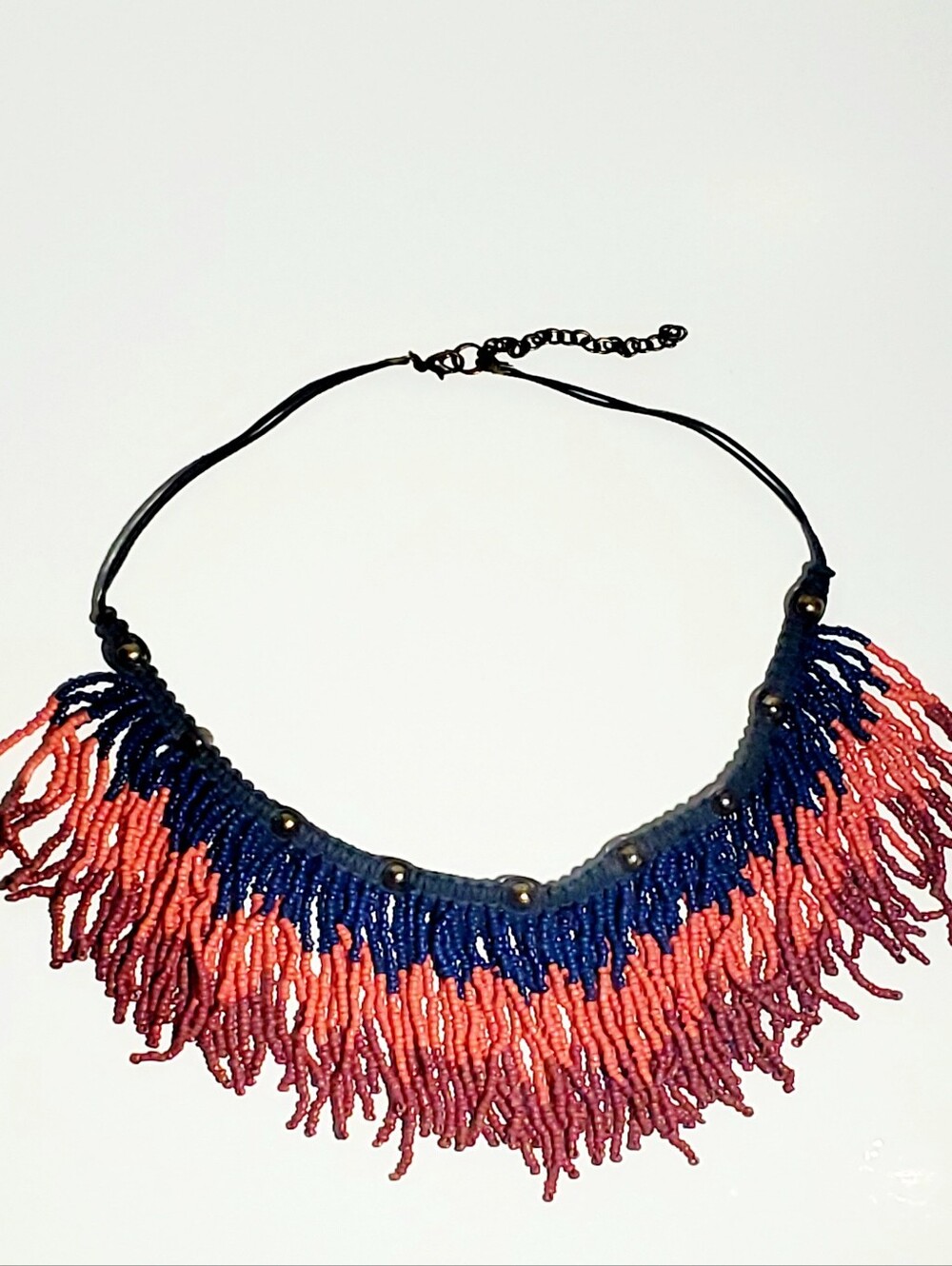 Free People Seed Bead Fringe Collar Bib Necklace Boho Tribal Statement Necklace